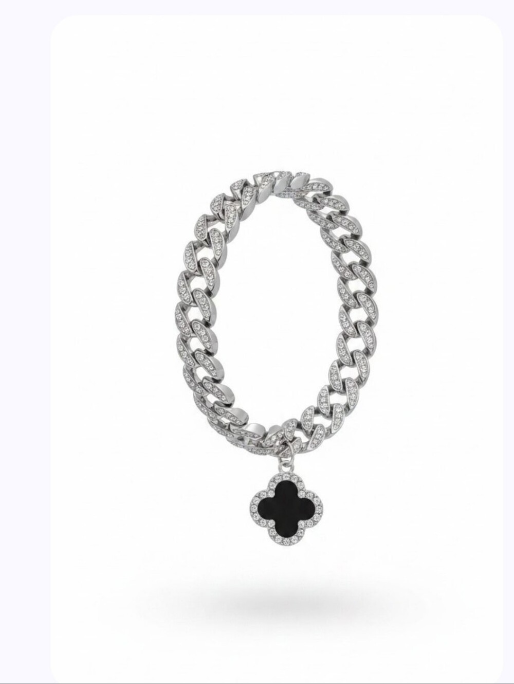 SASSIFIED BOUTIQUE NWT Crystal Curb Chain Bracelet with Black Clover Pendant - Picture 3 of 3